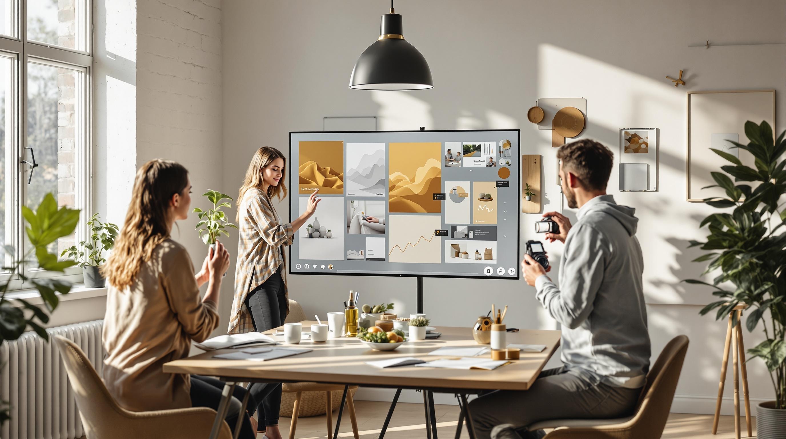 Geschäftsleute entwickeln visuelles Storytelling und Markenstrategien für Instagram